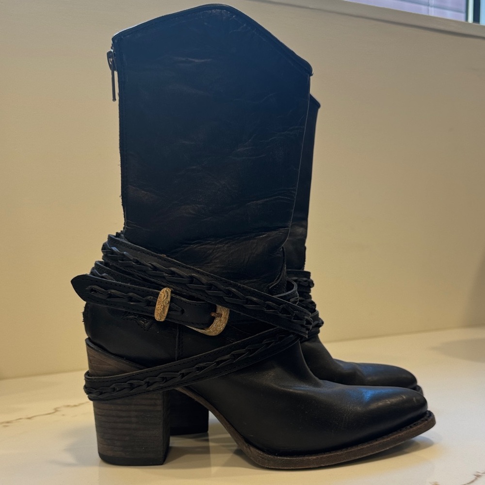 Freebird Black Leather Heeled Boots